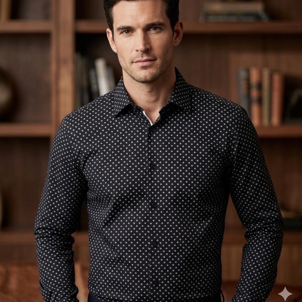 Reiss Bruin Navy Pattern Button Down Shirt (M5)
